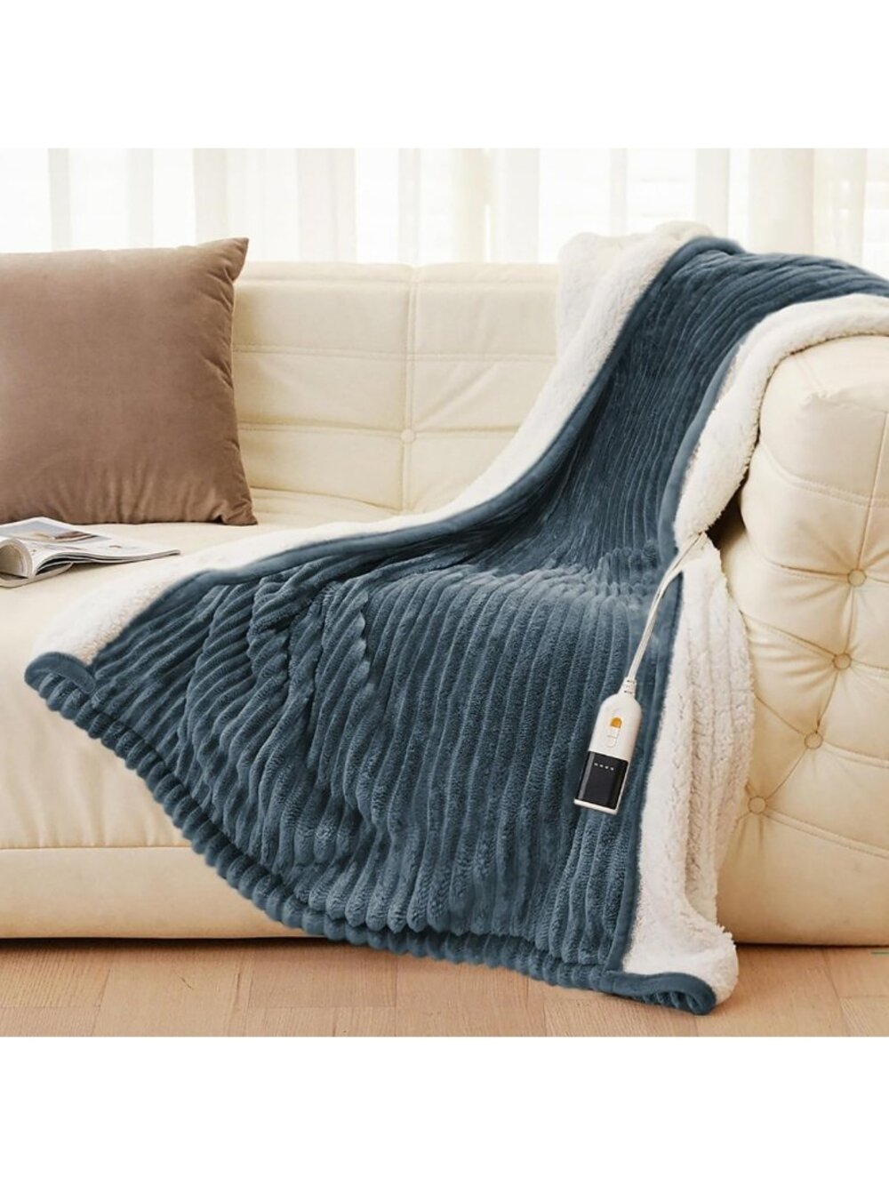 Cozy Electric Heated Blanket 50"x60", 9 Heat Settings, Soft Blue Throw